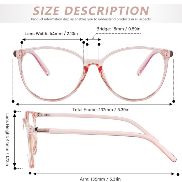 VIPBEST Blue Light Blocking Cat Eye Glasses for Women 2x - Picture 7 of 8